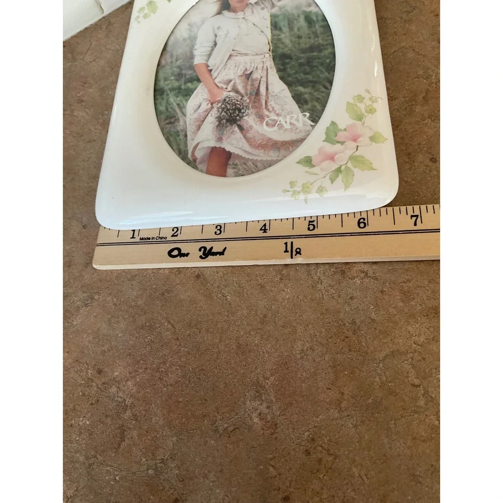 Carr Vintage Ceramic Floral Picture Frames Set 2 Pink White Oval 5x7 Opening